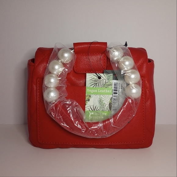 Badgley Mischka Clutch Bag w/ Pearl Handle Red NWT - Picture 6 of 10